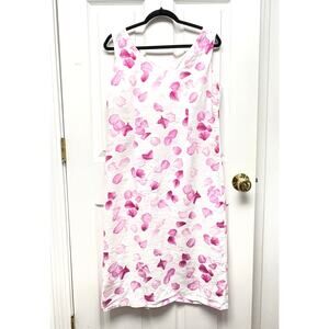 Linen Midi Dress Vintage Style Pink Floral Women’s Small Medium Button Front